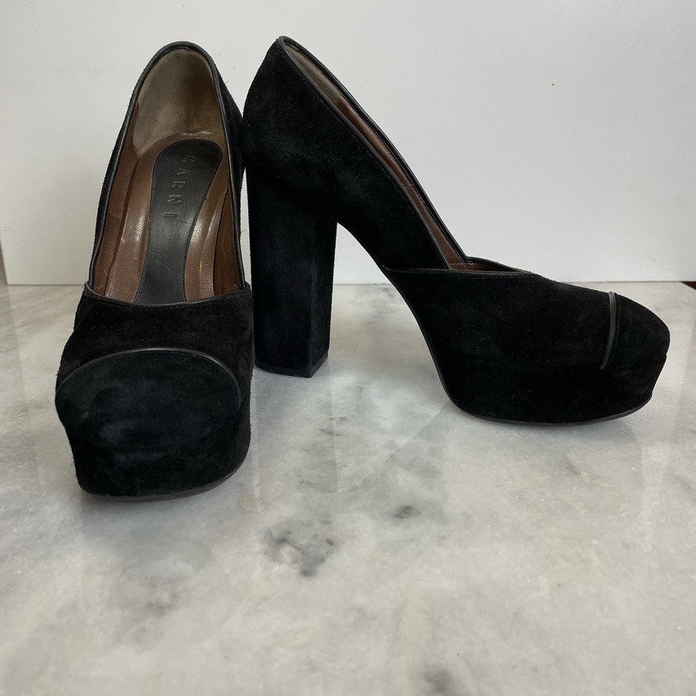 Marni Suede Round Toe Block Heel Platform Pumps - image 2